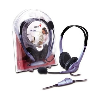 Гарнитура Genius HS-04S TWO Jack <черный+фиолетовы/регулятор громкости/105 дБ/2 х mini jack 3.5mm>