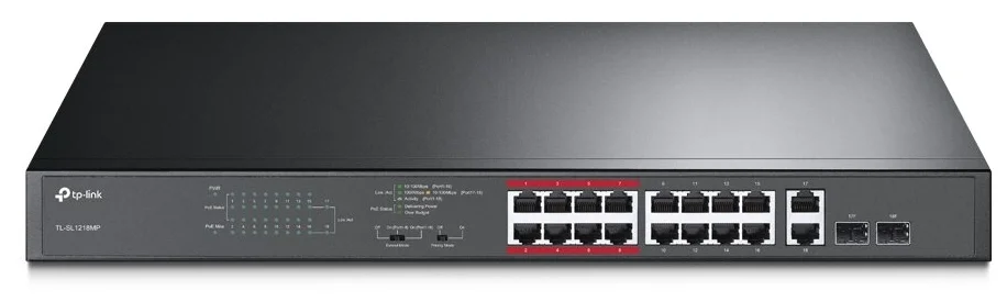 Коммутатор 16-port 100Mbit TP-Link TL-SL1218MP (16xPoE+ 192W/2x1Gbit Combo SFP/неуправляемый)