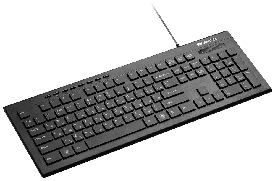 Клавиатура CANYON HKB-2 (CNS-HKB2-RU) <кабель USB 1,5м/104 клавиши slim/8 мультимедиа/тонкая/матовая/декоративная подсветка по бокам клавиатуры/черная>