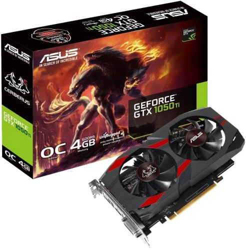Видеокарта 4Gb GTX1050Ti Asus Cerberus 128bit/GDDR5/DVI-D/HDMI/DP/75W/RTL (CERBERUS-GTX1050TI-A4G)