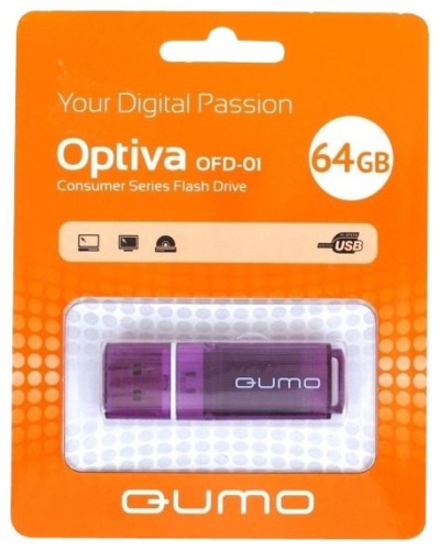 Флеш диск USB2.0 64Gb QUMO Optiva 01 Violet <фиолетовый/колпачок/пластик>