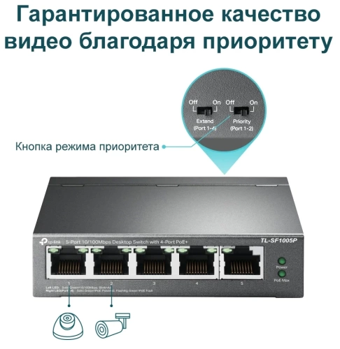 Коммутатор 5-port 100Mbit TP-Link TL-SF1005P (4xRJ45 PoE 58W/неупарвляемый)