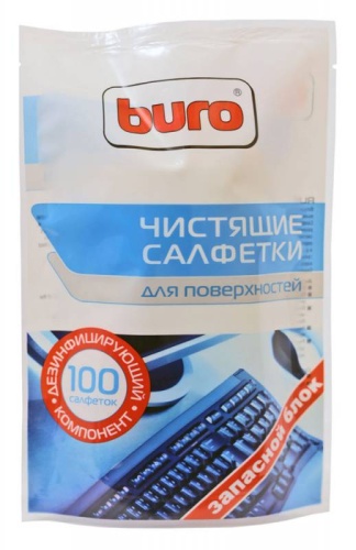 Салфетки влажные чистящие Buro BU-Zsurface <для оргтехники, поверхностей/ мягкая упаковка> (100 шт.)