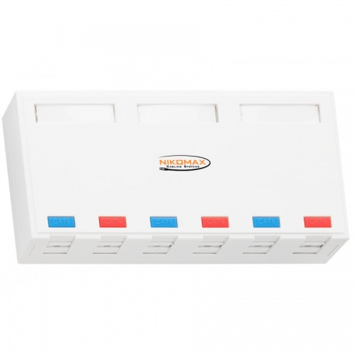 Корпус настенной розетки NIKOMAX (6 портов/под модули вставки типа KeyStone, со шторками) NMC-MB6P-ST-WT