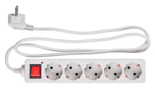 Сетевой фильтр 1,5м Buro 500SL-1.5-G (5 розеток), серый (пакет ПЭ)