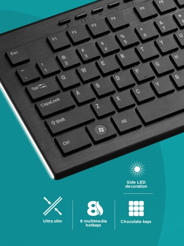 Клавиатура CANYON HKB-2 (CNS-HKB2-RU) <кабель USB 1,5м/104 клавиши slim/8 мультимедиа/тонкая/матовая/декоративная подсветка по бокам клавиатуры/черная>