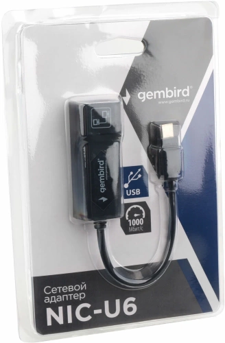 Сетевая карта Type-C 1Gbit Gembird (NIC-U6) черный