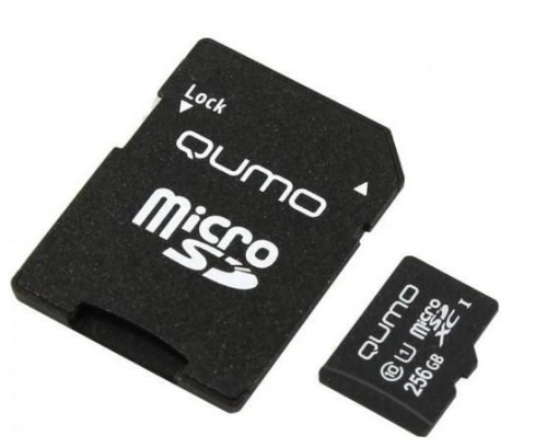 Флеш карта micro SDXC 256Gb Qumo Class 10 UHS-I 3.0 R90/W20MB/s с адаптером SD (QM256GMICSDXC10U1)