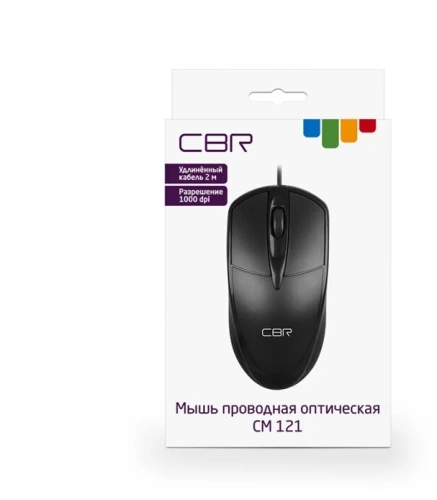 Мышь CBR CM 121 (оптическая/1000dpi/3 кнопки/черный/USB/кабель 2м)