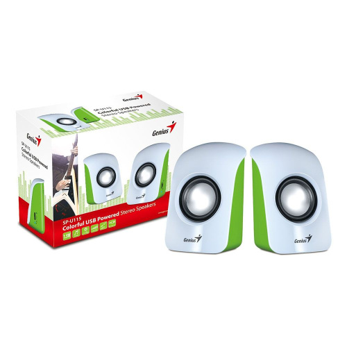 Колонки 2.0 Genius SP-U115 <белый/2x0.75 Вт/200-18000Гц/пластик/miniJack/питание от USB>