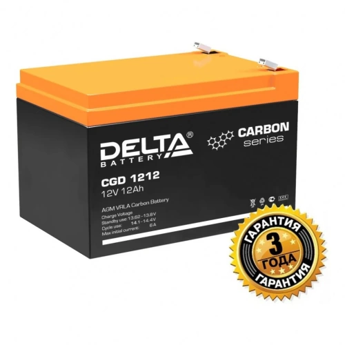 Батарея аккумуляторная 12V/12Ah Delta CGD 1212 (151x98x95мм/3.9kg/15лет) карбоновая добавка Батарея аккумуляторная 12V/12Ah Delta CGD 1212 (151x98x95мм/3.9kg/15лет) карбоновая добавка