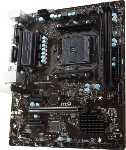 Мат.плата SocAM4 B350 MSI B350M PRO-VD PLUS (2xDDR4/4xSATA/1xM.2/1xPCI-Ex16/VGA/DVI/6xUSB/mATX)