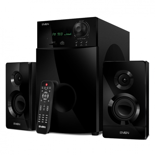Колонки 2.1 Sven MS-2100 <черный/2х15 Вт + Subwoofer 50Вт/150–20 000Hz/ПДУ/SV-012236>