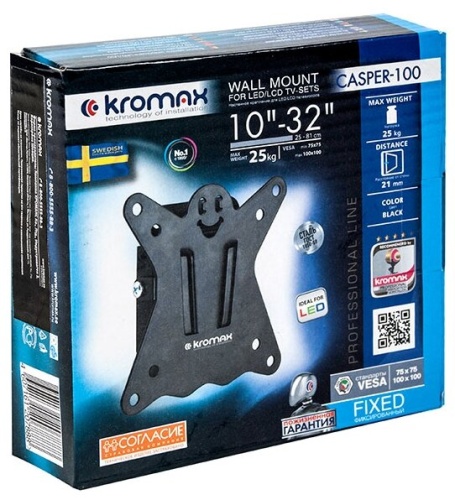 Кронштейн Kromax CASPER-100 <для ЖК 10-32"/настенный/фикс/до25кг/чёрный>