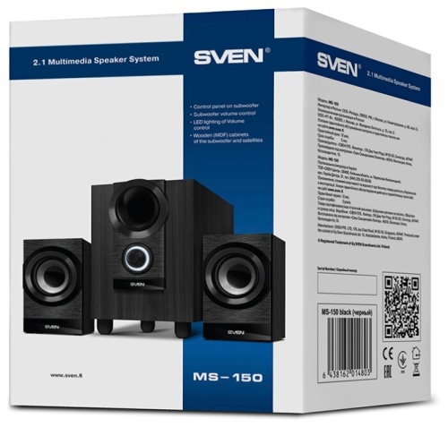 Колонки 2.1 Sven MS-150 <15Вт (2х3.5 Вт+Subwoofer 8Вт)/200 - 20000Hz/USB/дерево/черный>