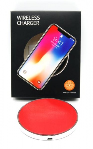 З/У беспроводное KD-7 красное (5V 1A/кожа/ultra slim)