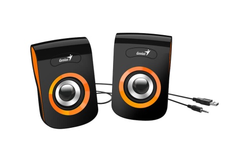 Колонки 2.0 Genius SP-Q180 Orange <2x3Вт/USB-power/Jack 3.5"/1.2м/регулятор громк/черный-оранжевый>