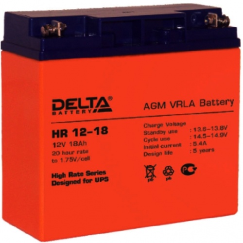 Батарея аккумуляторная 12V/18Ah Delta HR 12-18 (181x77x167мм/5.9kg) Батарея аккумуляторная 12V/18Ah Delta HR 12-18 (181x77x167мм/5.9kg)
