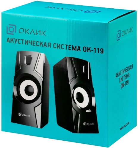 Колонки 2.0 Oklick OK-119 <6Вт (2x3Вт)RMS/100-16000Гц/питание от USB/пластик/77x171x91мм/черный>