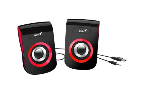 Колонки 2.0 Genius SP-Q180 Red <2x3Вт/USB-power/Jack 3.5"/1.2м/регулятор громк/черный-красный>