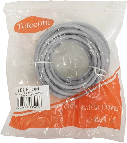 Патч-корд UTP кат. 6,  7.5м CCA Telecom серый (NA102-UTP-C6-7.5M)