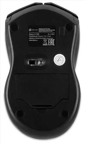 Мышь Oklick 615MW <беспроводная/оптическая/1000dpi/2кнопки/1xAAA/68x123x40мм/USB/черный-красный>