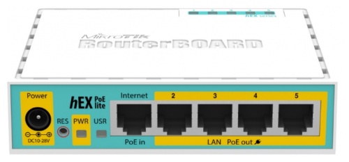Маршрутизатор 5-port MikroTik hEX PoE lite (RB750UPr2) <100Mbit/1USB2.0/-30..+70°С/4xPoE/RouterOS level 4> экранированные порты