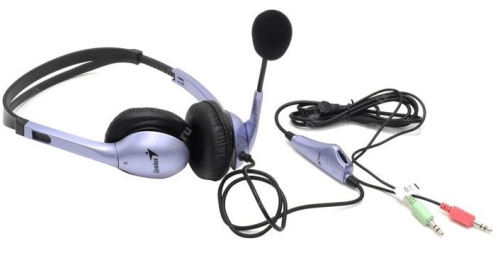 Гарнитура Genius HS-04S TWO Jack <черный+фиолетовы/регулятор громкости/105 дБ/2 х mini jack 3.5mm>