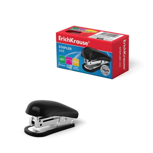 Мини-степлер №24/6 ErichKrause Compact до 20 листов, ассорти