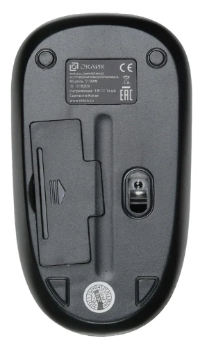 Мышь Oklick 515MW <беспроводная/оптическая/1200dpi/2кнопки/1xAA/64x113x30мм/USB/черный-зеленый>