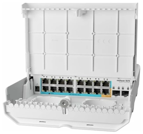 Коммутатор 16-port MikroTik netPower 15FR <CRS318-1Fi-15Fr-2S-OUT> (16xRJ45/2xSFP/GPEN/-40 +70°C/SwOS/RouterOS Level 5/PassivePoE) реверсивный, уличный