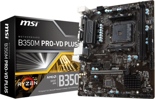 Мат.плата SocAM4 B350 MSI B350M PRO-VD PLUS (2xDDR4/4xSATA/1xM.2/1xPCI-Ex16/VGA/DVI/6xUSB/mATX)