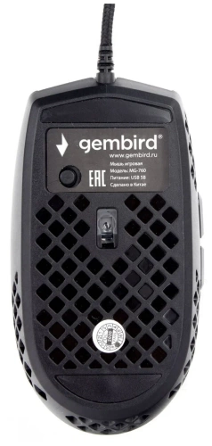 Мышь игровая Gembird MG-760 <черный/3200dpi/6кн/подсветка/usb/115х62х38мм/кабель 1.8м    >