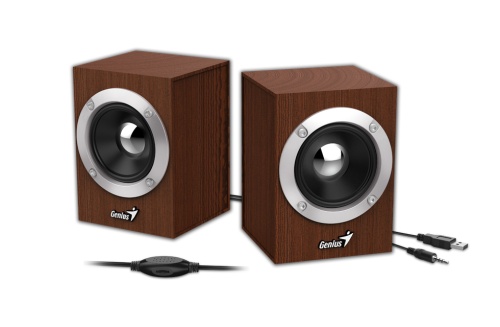 Колонки 2.0 Genius SP-HF280 <2x3Вт/USB-power/Jack 3.5"/1.2м/регулятор громк/дерево/коричневый>