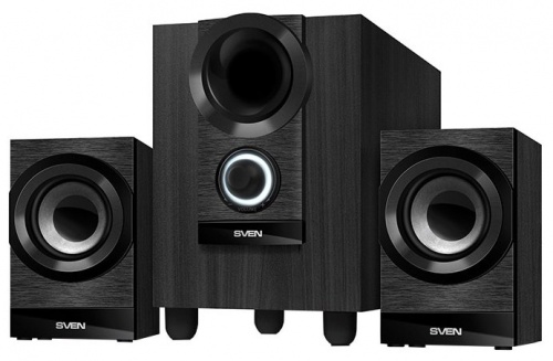 Колонки 2.1 Sven MS-150 <15Вт (2х3.5 Вт+Subwoofer 8Вт)/200 - 20000Hz/USB/дерево/черный>