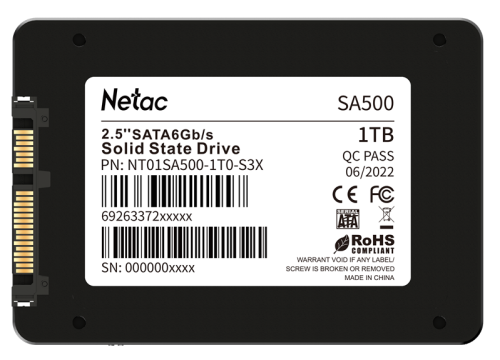 Накопитель SATA SSD 1Tb Netac SA500 (2.5"/R530/W475/480TBW/NT01SA500-1T0-S3X)