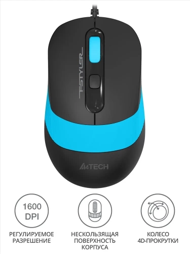 Мышь A4Tech Fstyler FM10 <провод/оптическая/1600dpi/4кн/5млн. MTBFклик/1.5м/USB/черный-оранжевый>