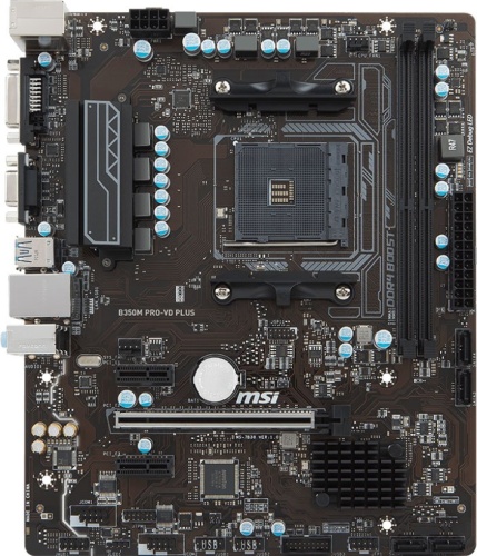 Мат.плата SocAM4 B350 MSI B350M PRO-VD PLUS (2xDDR4/4xSATA/1xM.2/1xPCI-Ex16/VGA/DVI/6xUSB/mATX)