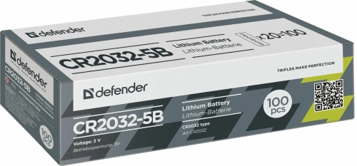 Батарейка CR2032 Defender (CR2032-BL5) (в блистере 5шт/в коробке 100шт) цена за 1шт Батарейка CR2032 Defender (CR2032-BL5) (в блистере 5шт/в коробке 100шт) цена за 1шт