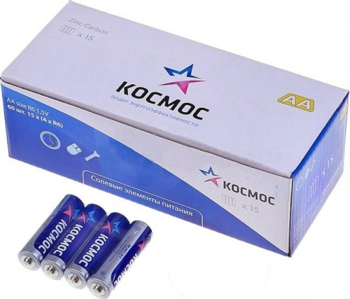Батарейка AA (R06) солевая КОСМОС SR4/60 (коробка 60шт) Батарейка AA (R06) солевая КОСМОС SR4/60 (коробка 60шт)