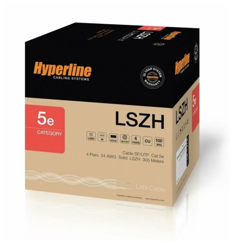 Кабель SF/UTP, Hyperline (SFUTP4-C5E-S24-IN-LSZH-GY-305), 305м