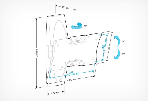 Кронштейн для телевизора Holder LCDS-5062 <19"-32"/настенный/поворот 50°/наклон 20°/до 30кг/черный>