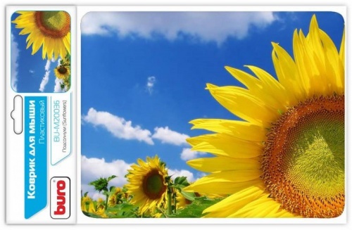 Коврик для мыши Buro BU-M20036 (пластик, губчатая резина/230х180х2мм/подсолнухи)