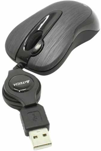 Мышь A4 N-60F-1 <1000dpi/3 кнопки+колесо/V-Track/провод- рулетка 0.9м/USB/черный>