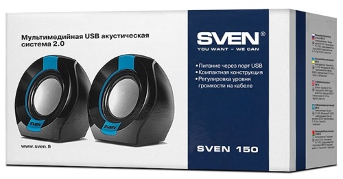 Колонки 2.0 Sven 150 (чёрно-синий/2х2,5Вт/100-20кГц/USB/пластик)