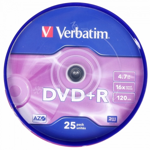 Диск DVD+R Verbatim 4,7Gb  16x Cake Box (25шт) 43500