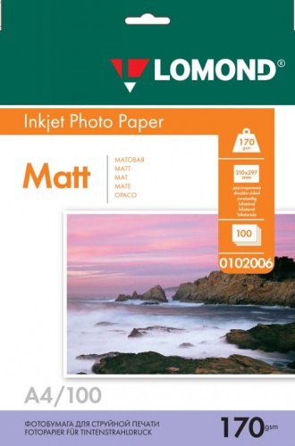 Фотобумага матовая двусторонняя A4 (170гр/м) 100л, конверт, (0102006) Lomond