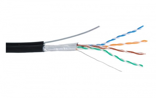 Кабель F/UTP, 4 пары, категория 5e, Cu/медь, внешний, с тросом, бухта 305м Netlan (EC-UF004-5E-PE-SW-BK)