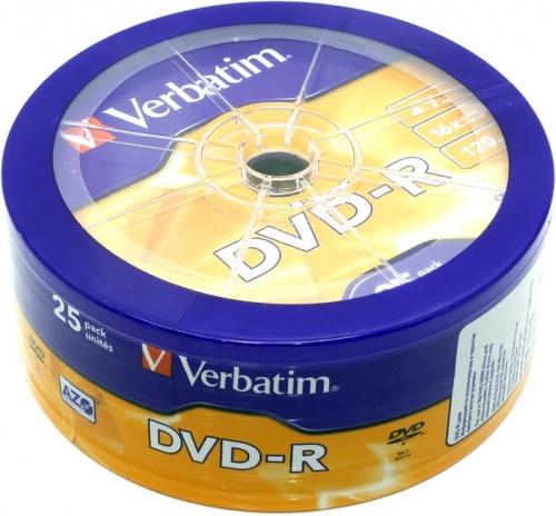 Диск DVD-R Verbatim 4,7Gb 16x Cake Box (25шт)