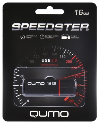 Флеш диск USB3.0 16Gb Qumo SPEEDSTER <черный/пластик/колпачок> (QM16GUD3-SP-black)
